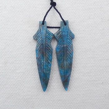 

Semi-precious Stones Jewelry accessories Natural Blue Apatite Crystal Carved Leaf Earring Beads 40x12x5mm，7.1g