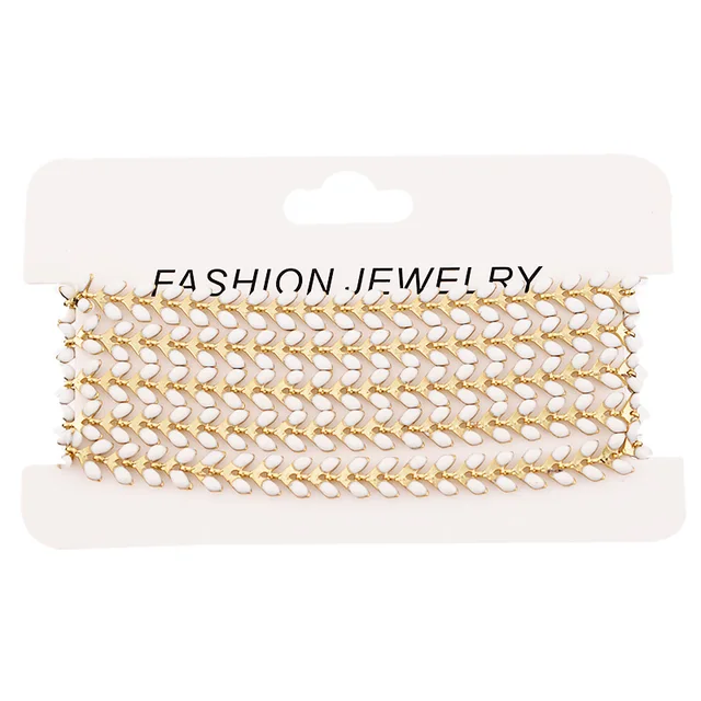 SAUVOO Oil Drop Wheat Shape Link Chains Necklace Gold Copper Chain Design Jewelry Accessories/Jewelry Findings & Components white