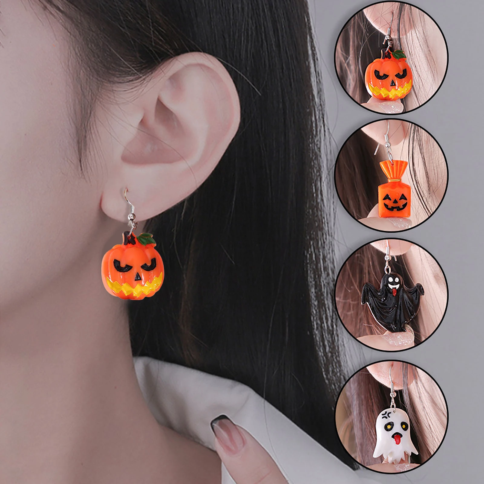 Pendientes colgantes Halloween para mujer, aretes 3D, divertidos, decorativos de calabaza, accesorios para el hogar para mujer y Niña| | -