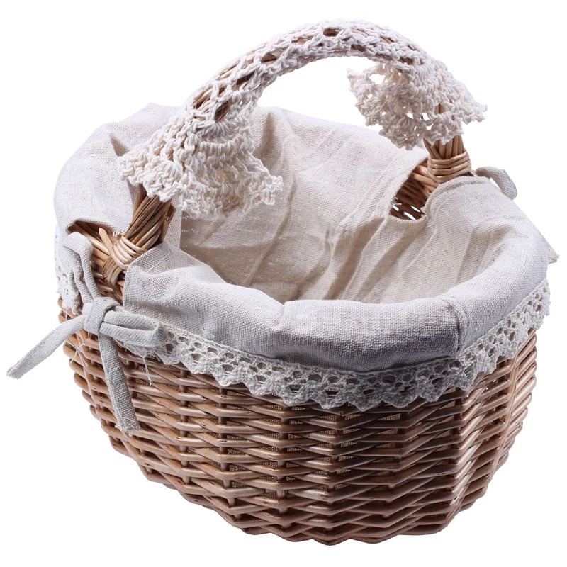 Wicker Basket Rattan Storage Box Picnic Fruit Flower Baskets With Lid And Handle White Liner For Camping #Co | Дом и сад