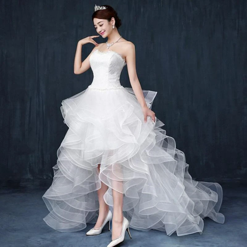 2021 más vendidos corto delante largo vestido de novia económico chino de de la boda vestido de novia dulce vestido con cola en 100 D83| Vestidos novia| - AliExpress