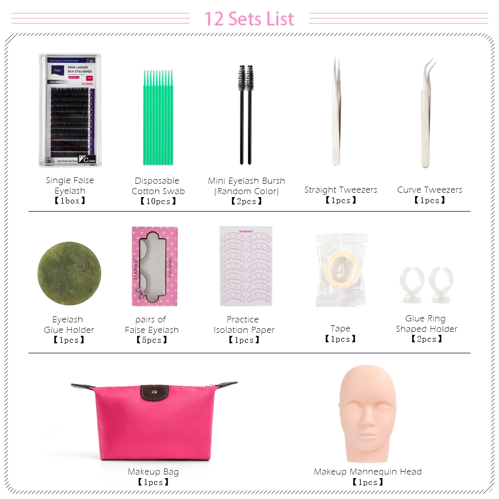 12/14/16/19pcs Eyelash Training Kit False Mink Eyelash Extension Lash Training Kit Practice Curl Glue Tweezer Tools Makeup Bag 12/14/16/19pcs Eyelash Training Kit False Mink Eyelash Extension Lash Training Kit Practice Curl Glue Tweezer Tools Makeup Bag