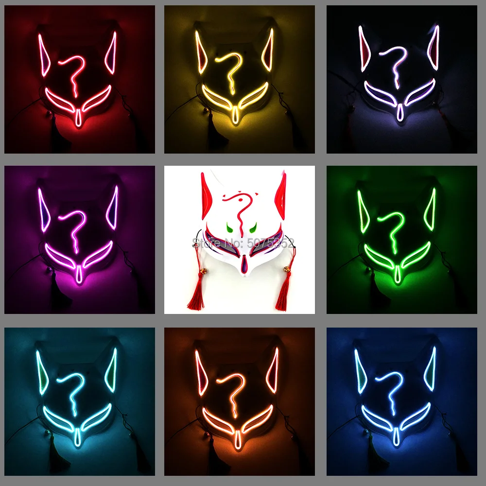 

Japanese Fox Mask Light Up Kistune Mask Masque Props Half Face Female Led Mask For Anime Expro Night Club