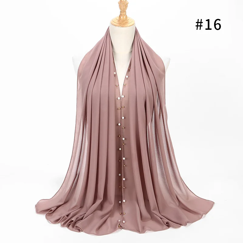 women pearl bubble chiffon scarf Head hijab wrap full cover-up shawls foulard femme headscarf crinkle muslim hijabs stole - Цвет: 16