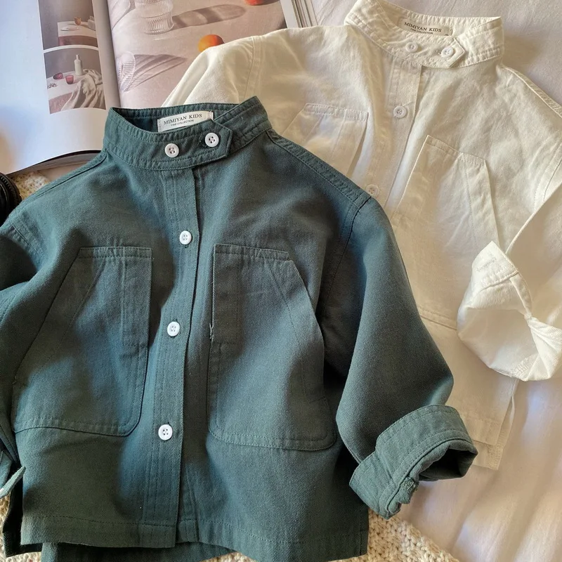 Baby Shirt New Korean style band collar Cotton Long Sleeve shirt coat Boys Girls Tops Baby Clothes 1-7Years E100269