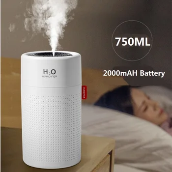 

750ml Air Humidifier 2000mAh USB Rechargeable Wireless Ultrasonic Aroma Large Capacity Water Mist Diffuser Light Umidificador
