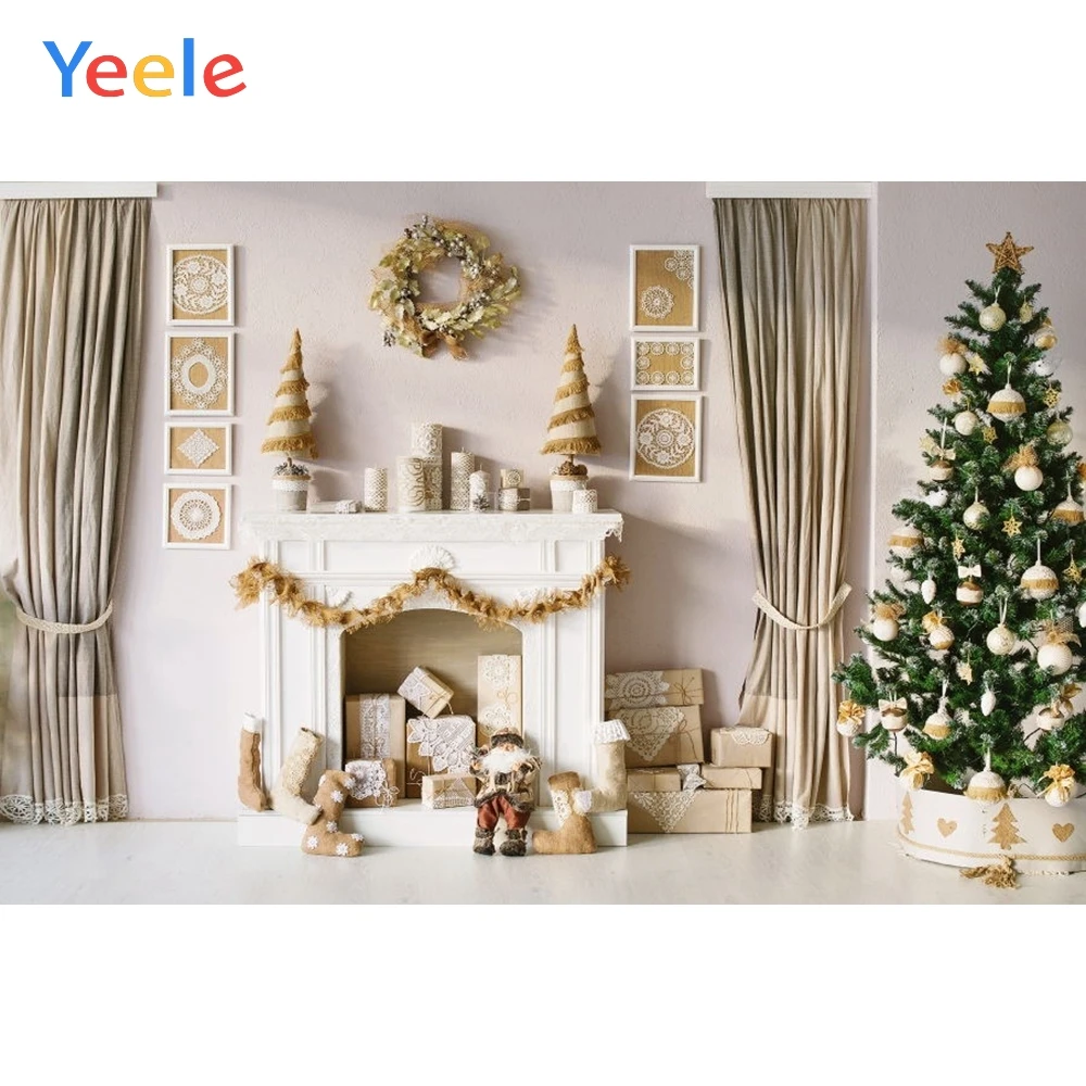 Yeele Рождественский фон камин дерево окно занавеска люстра Виниловый фон для детской фотосъемки для фотостудии Фотофон