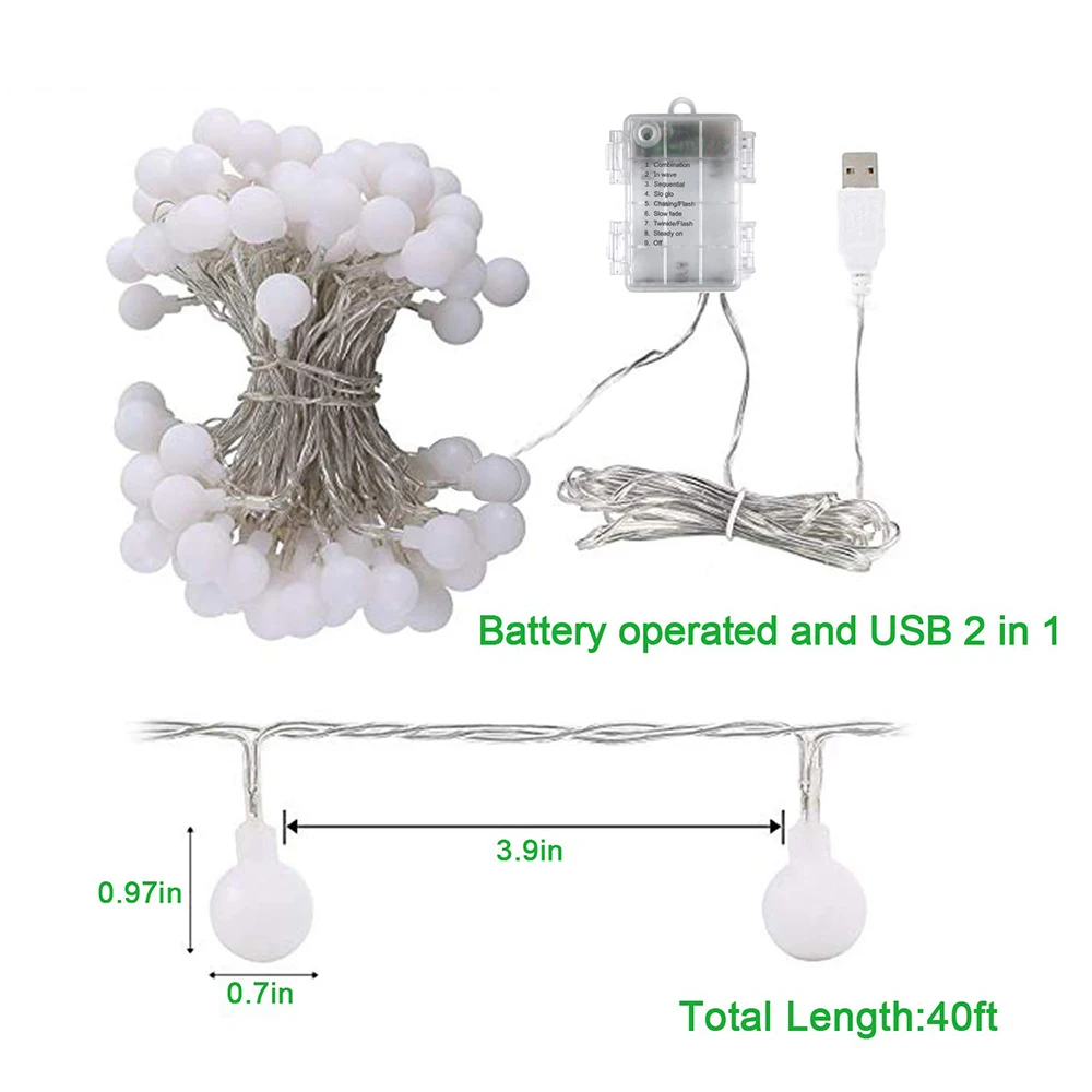 100 светодиодов Глобус светильник 8 режимов RGB запоминающийся светильник на батарейках USB 2 в 1 струнный светильник s наружные декоративные фонари Q