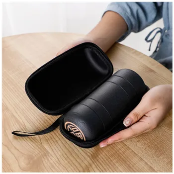 

Kung Fu Ceramic Portable Travel Tea Sets Home Office Cups Black Pottery Teapot Coffee Container Outdoor Teaware Sets With Bag