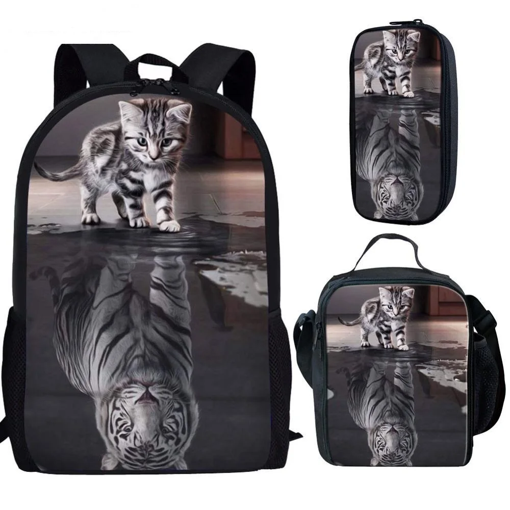 INSTANTARTS-Funny-3D-Cat-Reflection-Tiger-Print-Boys-Girls-School-Bags-Primary-School-Students-Bookbag-Casual