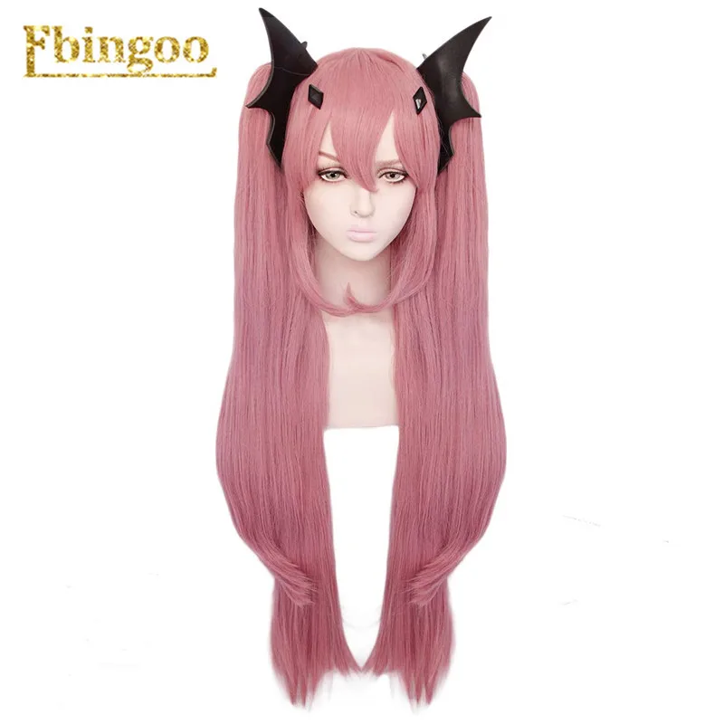 Ebingoo Krul Tepes Wig Pink Synthetic Cosplay Wig Double Ponytail Natural Long Straight Wig for Women Costume Party