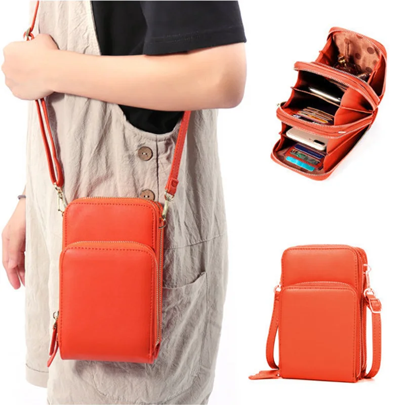 

Leather Crossbody Cellphone Shoulder Bag for Female Student Smartphone Wallet with Removable Strap J9