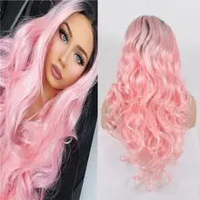 Bombshell черный корнями Розовый Синтетический 13*3 дюймов парик фронта шнурка тела волна термостойкие волокна волос свободный пробор для женщин парики