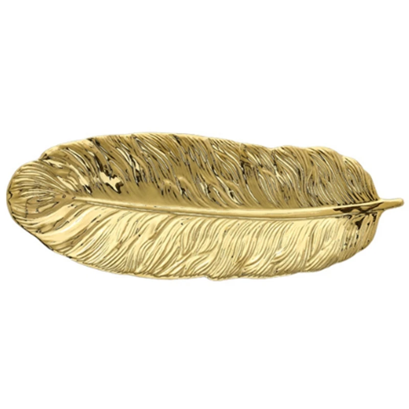 

Decorative Gold Leaf Ceramic Plate Dish Porcelain Candy Trinket Dish Jewelry Fruit Serving Tray Storage Plate Crockery Tableware