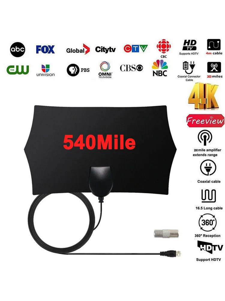 HDTV 안테나 디지털 안테나 TV 수신기 실내 500 마일 증폭기 부스터 DVB-T2 isdb-tb 위성 수신기