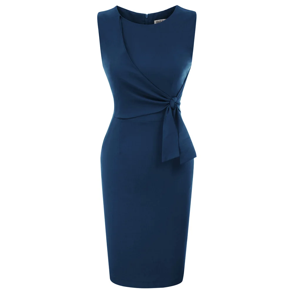 Grace Karin, платья женские, без рукавов, облегающее, платье карандаш, элегантное, для девушек, для офиса, для работы, вечернее платье - Цвет: Navy Blue