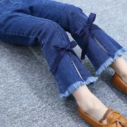 2019 весенние детские джинсы однотонные штаны для девочек модные повседневные джинсы детская одежда для девочек