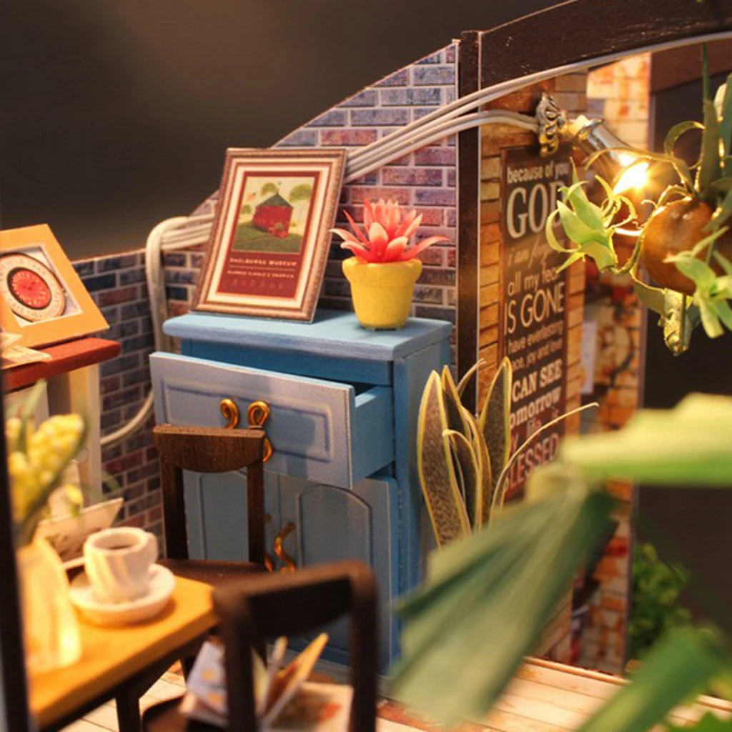 DIY Dollhouse Kit with Furniture Accessories & LED Light 1:24 Scale Wooden House Craft Toy Gift - Time Travel & Coffee House