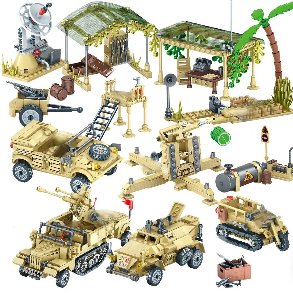 

1764PCS Military WW2 Armored Vehicles Truck with Soldier Figures Weapons Building Blocks Compatible legoed Army Bricks Set Toys