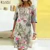 2022 Summer Floral Printed Bohemian Sundress ZANZEA Vintage Cotton Linen Party Short Dress Women Casual Short Sleeve Vestidos 7 ► Photo 3/6