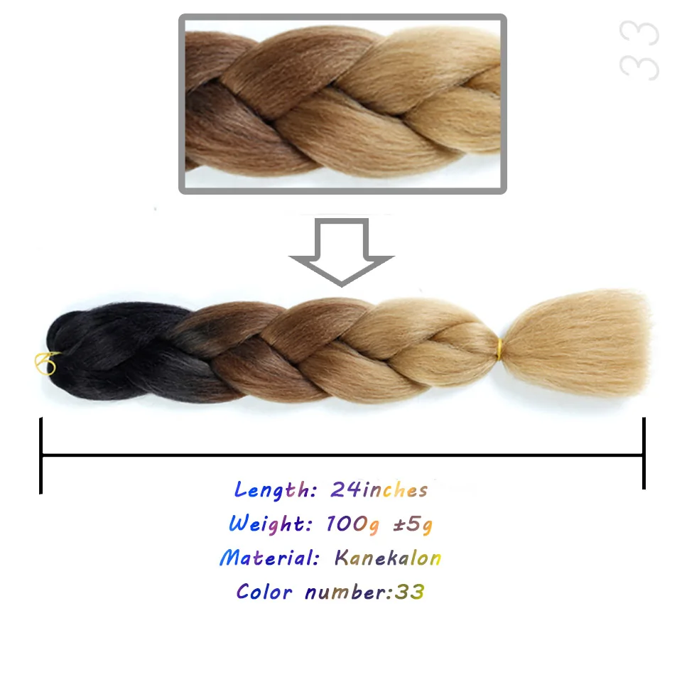 24 дюйма цветные синтетические волосы африканские афро волосы в стиле jumbo косы синие предварительно растягивающиеся Омбре Плетение Волос Аксессуары - Цвет: T1B/33/27