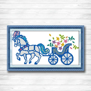 

Carriage cartoon flowers decor painting 14CT 11CT counted cross stitch kits embroidery set Needlework Set chinese cross stitch