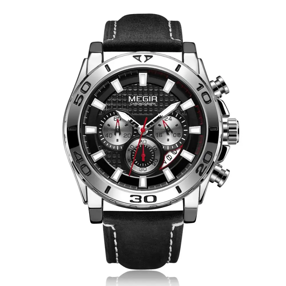 

MEGIR Mens watches top brand Sports trend multi-function true three-eye quartz male watch 2094