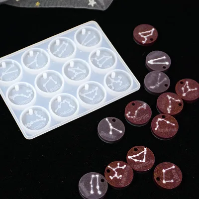 

12 Constellation Keychain Silicone Mold for Uv Resin Keychain Pendant Mold Christmas Halloween Gifts