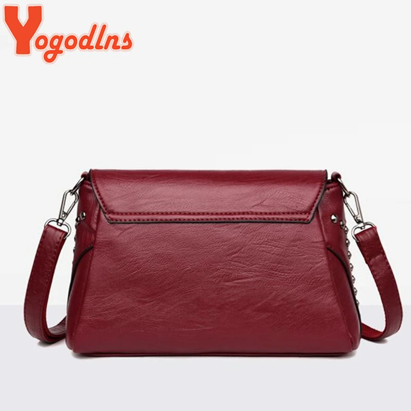 Yogodlns элегантная женская сумка-мессенджер с заклепками откидной кошелек сумки для леди Классическая простая женская сумка через плечо