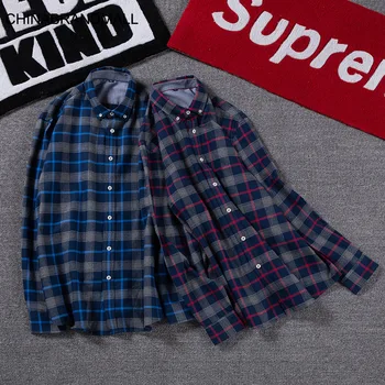 

Men Autumn Grid Shirt Super Fat Man Plus Fat Plus Size Loose Leisure Pure Cotton Shirt Male Backing Shirt