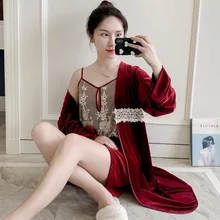 Сезон весна-осень-зима; Женская юбка для сна на бретельках; халат с длинными рукавами; домашняя одежда из двух предметов