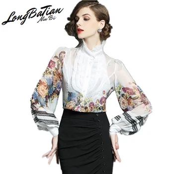 

Chiffon Women Fashion Shirts 2020 Long Sleeve Blouse White Floral Casual Womens Tops and Blouses Clothing EV2522