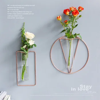 

Nordic Geometric Circular Shape Glass Iron Gold Wall Vase Hanging Flowerpot Home Wedding Decoration Accessories For Hydroponics