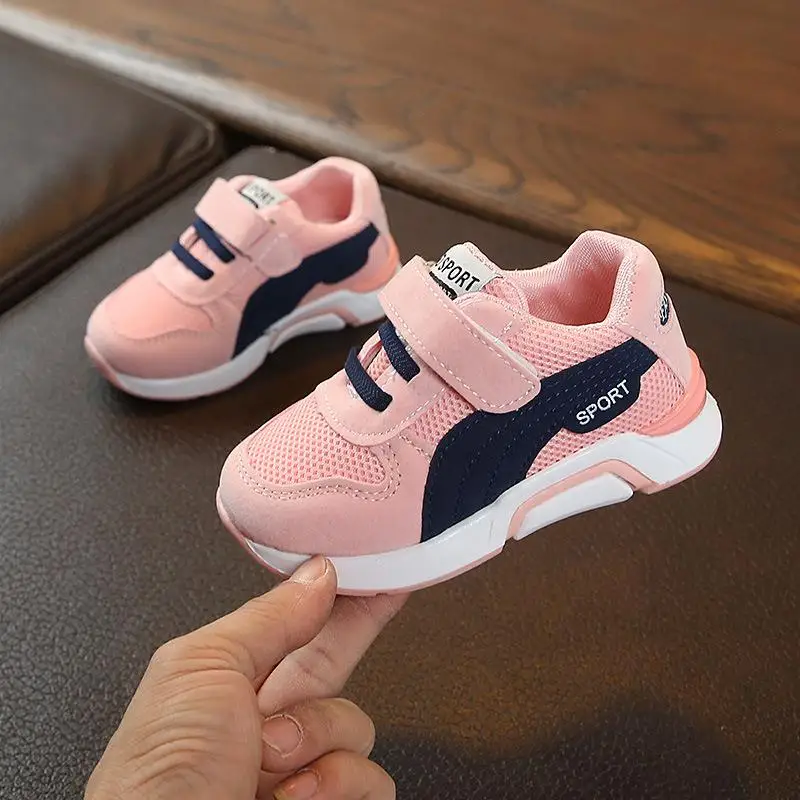 SKOEX/детская обувь для мальчиков и девочек; модные кроссовки с сеткой; дышащая повседневная обувь; детская спортивная обувь для бега; нескользящая Мягкая Обувь - Цвет: Розовый