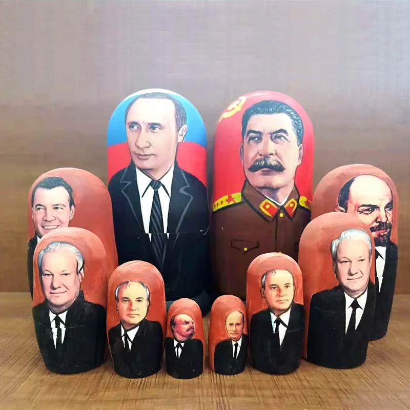 Russian Stalin's Dolls Putin 5th Action figure Nature Wooden Basswood Great Man Leader Hand Draw Educational Toys For Students