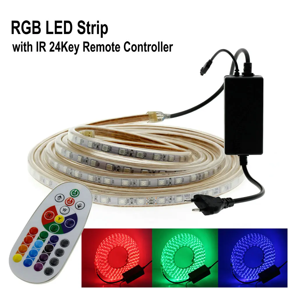 220 В 5050 Светодиодная лента RGB свет 220 В RGB белый теплый белый 60 светодиодный/м водонепроницаемый AC 220 В Светодиодная лента RGB Светодиодная лента неоновая - Испускаемый цвет: RGB