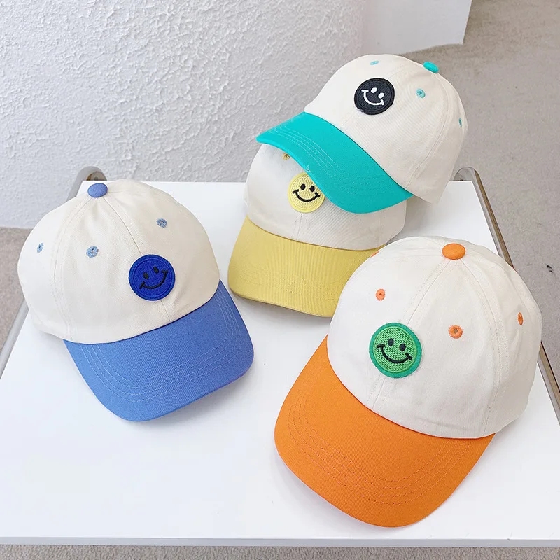 2021 Primavera Verano niños bebé niño carta Smiley gorra de béisbol de algodón ajustable gorra con visera parasol niños niñas gorros 3 8Y|Gorras de béisbol| -