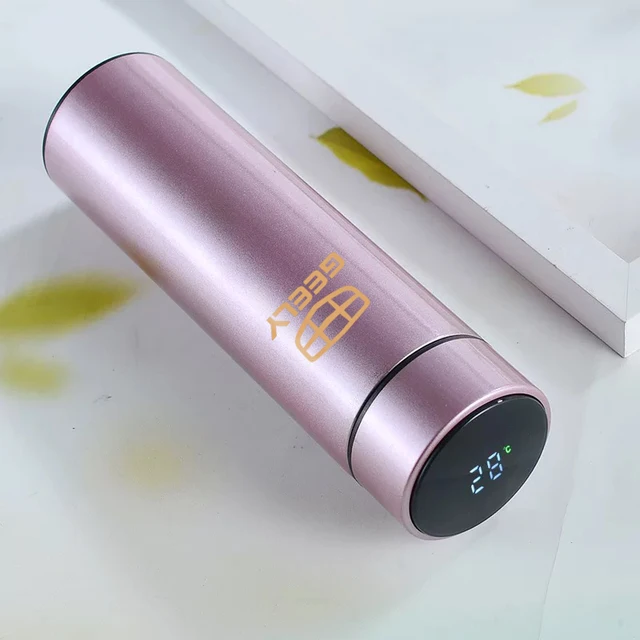 500ml Car Style Pink Smart Thermos Mug LED Temperature Display Stainless Steel Cup With Logo For Geely ck Emgrand ec7 gt gc9 gl Orange