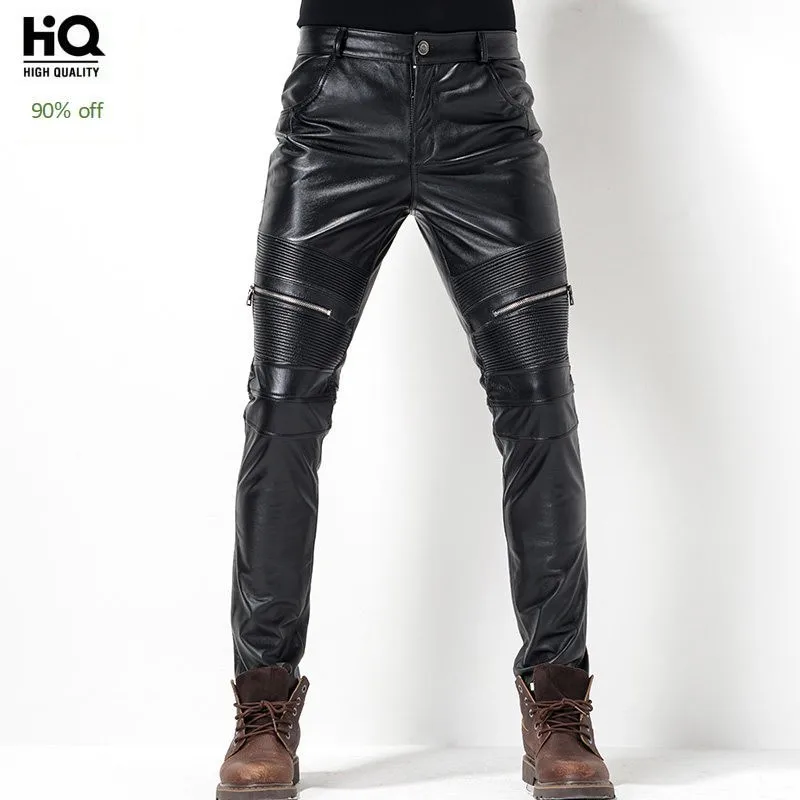 Merk Motorfiets Winddicht Mannen Lederen Broek Hoge Kwaliteit Slim Biker Koeienhuid Zwarte Broek Herfst Winter Potlood Broek Merk Motorfiets Winddicht Mannen Lederen Broek Hoge Kwaliteit Slim Biker Koeienhuid Zwarte Broek Herfst Winter Potlood Broek