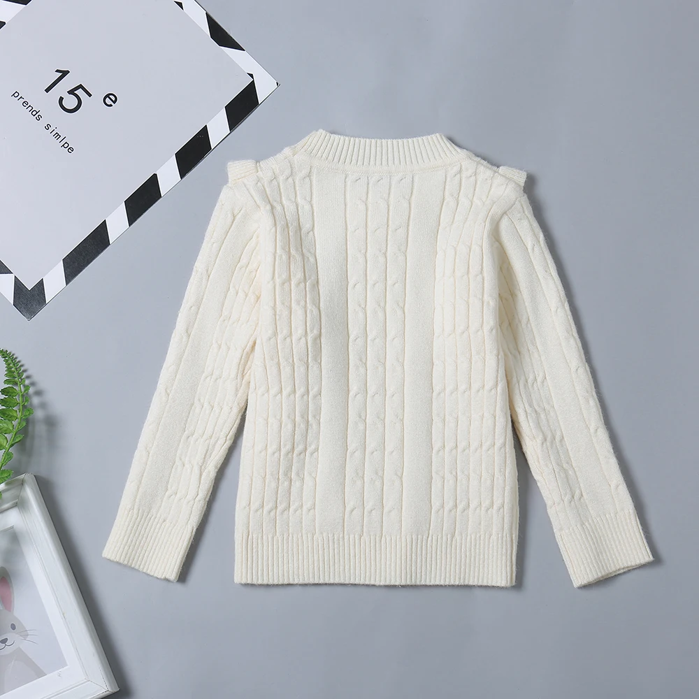 Baby Girl Ruffle White Knitted Sweater Warm Pullover Tops Outwear Autumn Winter Children Girl Clothes Sweaters