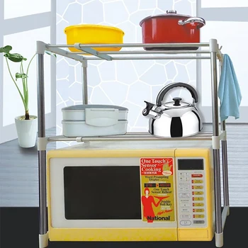 

Stainless Steel Adjustable Microwave Oven Shelf Rack 2-Tier Standing Type Spice Organizer Kitchen Storage Rack Bathroom Shelf