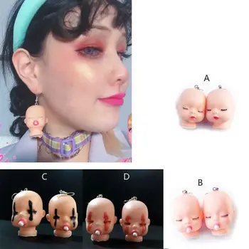 

Handmade Funny Broken Evil Sleepy Doll Pendant Dangle Earrings Baby Dolls Head Toy Drop Earrings Women Fashion Jewelry