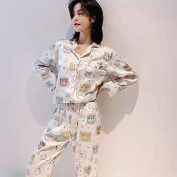 

Womens Satin Pajamas 2pcs Set Long Sleeve Sleepwear Pyjamas Suit Female Nightgown Conjunto de pijamas