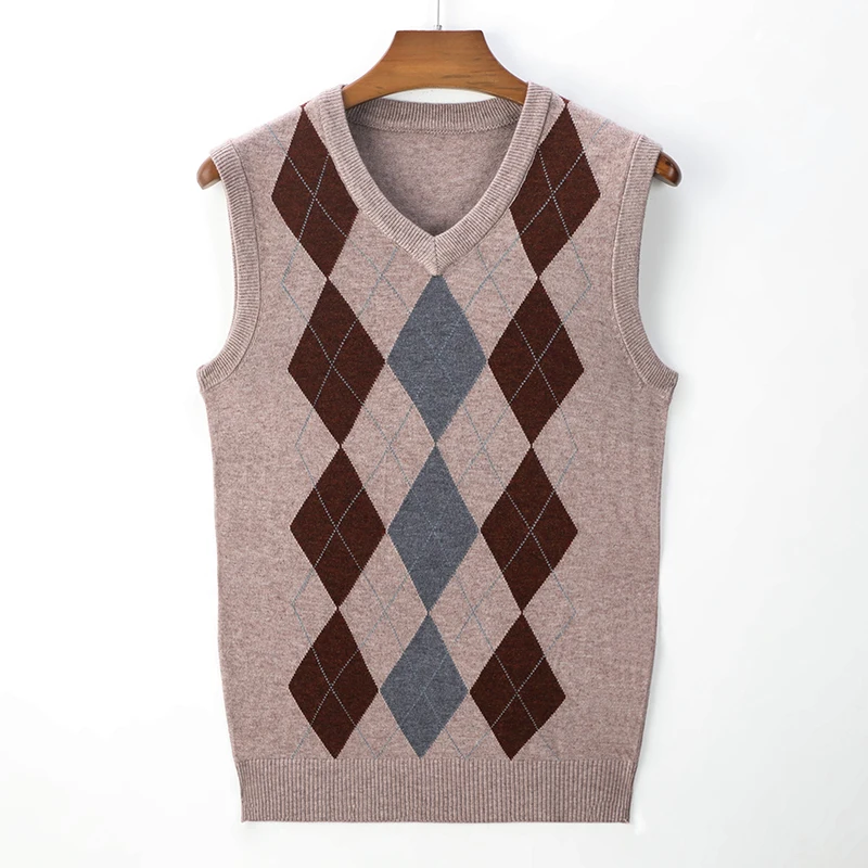 Men 8% Wool Knit Tank Sweater Jumpers Sleeveless Argyle Contrast Retro Vintage Casual Basic for Autumn Winter TULUJ20 old man sweater