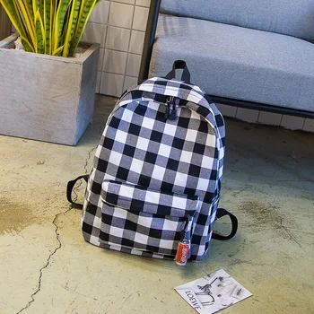 

2019 New Canvas Plaid Backpack Korean Version of Fresh Girl Bag Travel Backpack Tide