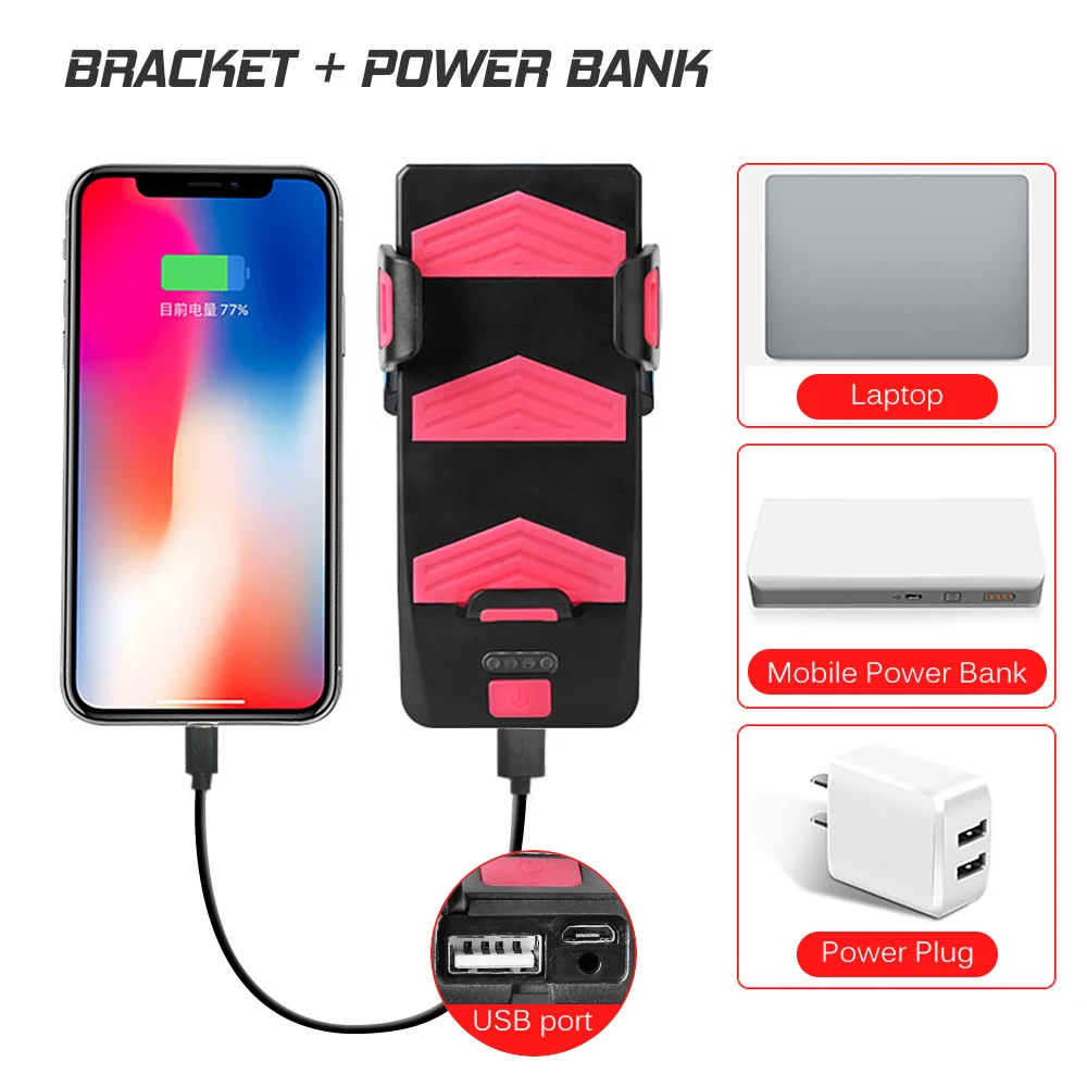 4 IN1 Bike Light USB Bicycle Horn Lamp with Mobile Phone Bracket 250 Lumens Bike Flashlight Cycling Headlight 3 Lighting Modes