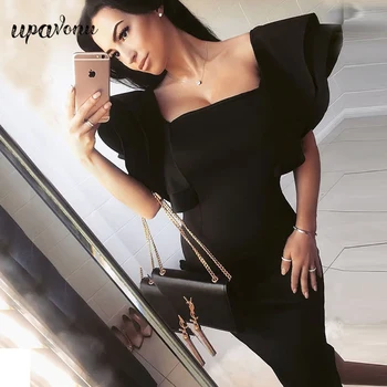 

2020 New Summer Women Black Bodycon Bandage Dress Vestido Sexy Ruffles Butterfly Sleeve Club Celebrity Runway Party Dress