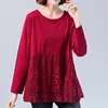 Lace Blouse Plus size Tunic Women Long sleeve Shirt Splice Elegant Ladies Casual Ruffle Top Red Black ► Photo 1/6