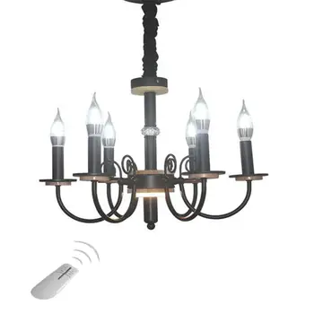 

2020 New Europe Style Wrough Iron Chandelier with remote controller, Black Candle LED lustre light for living room bedroom