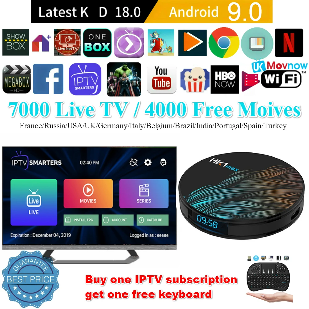 

Android TV Box 9.0 2/4GB RAM 16/32/64GB ROM HK1 MAX Support USB 3.0 2.4G- 5G Dual-Band Wi-Fi 3D 4K Full HD H.265 100M Ethernet